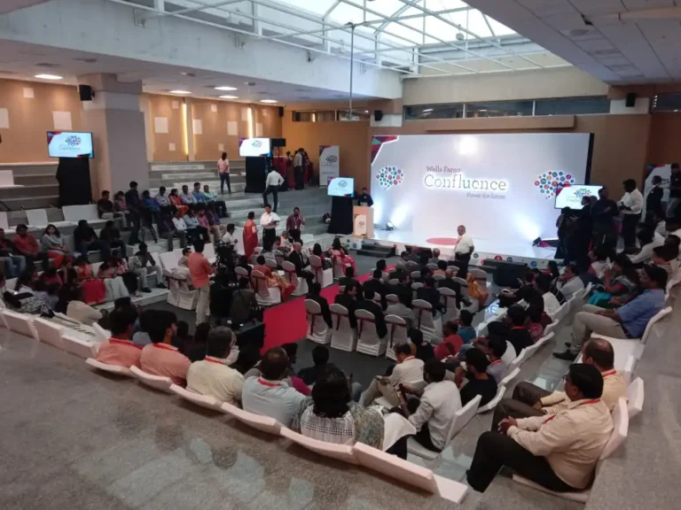 Audience on the amphitheatre steps, Confluence, 2019, organised by OM Events