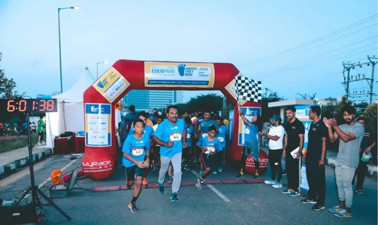 Start line with the race clock, SBI Green Marathon, 2019, organised by OM Events