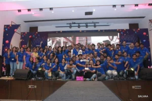 Team photo on stage after an annual day, Annual day team photo, 2017, organised by OM Events
