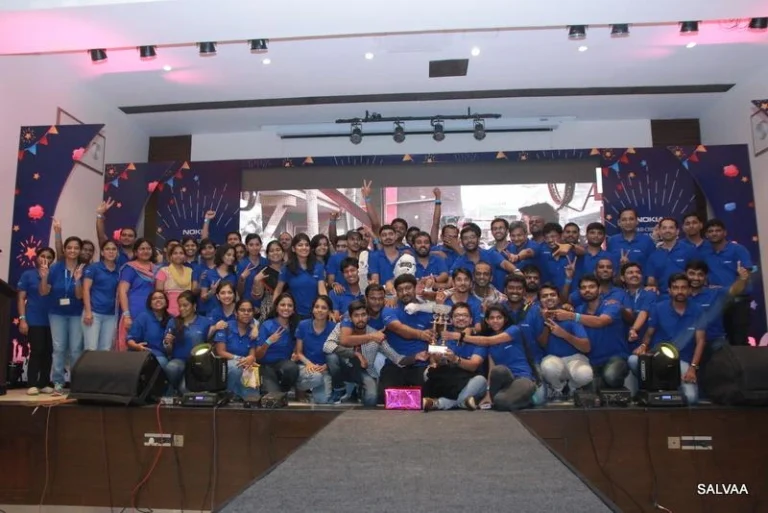 Team photo on stage after an annual day, Annual day team photo, 2017, organised by OM Events