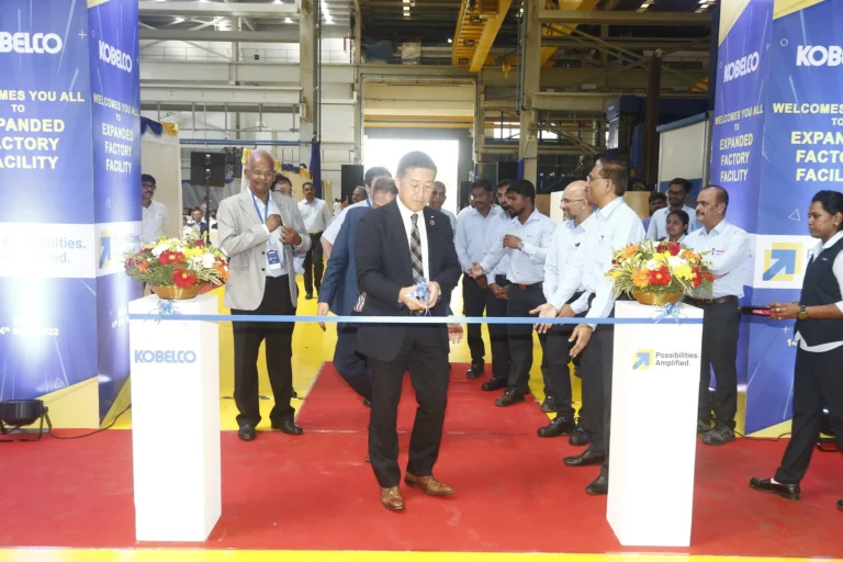 Ribbon cutting on the factory floor, Kobelco expanded factory inauguration, 2023, organised by OM Events