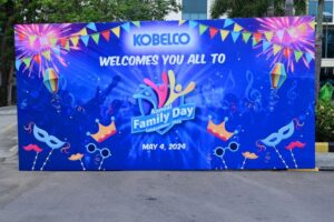 Welcome backdrop for Kobelco Family Day, 4 May 2024, Kobelco Family Day, 2024, organised by OM Events