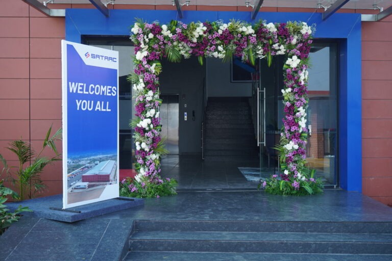 Welcome door for guests, Satrac plant inauguration, 2026, organised by OM Events