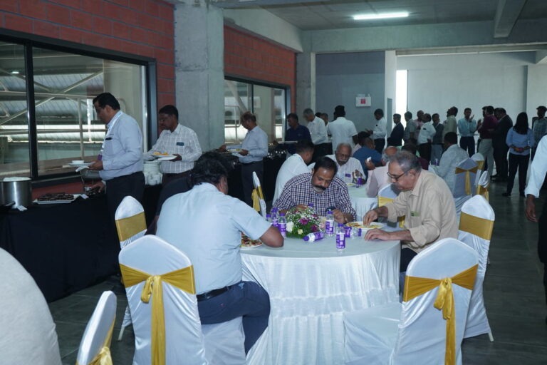 Seated lunch on the plant floor, Satrac plant inauguration, 2026, organised by OM Events