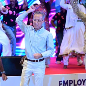 A leader dancing with the performers, Nippon Steel Employees Day Out, 2026, organised by OM Events