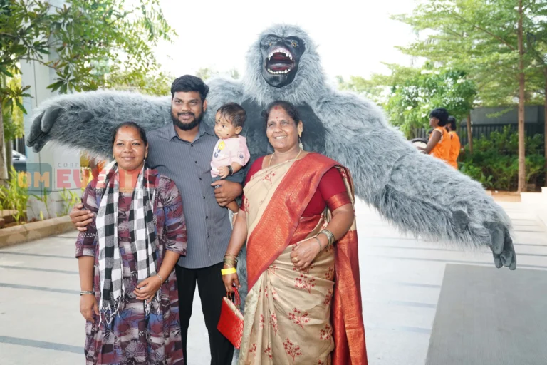 Mascot greeting families