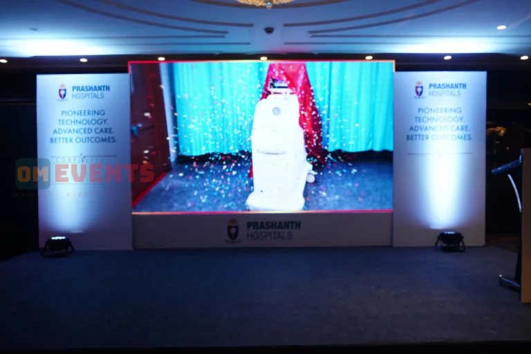 Product reveal on an LED stage for Prashanth Hospitals