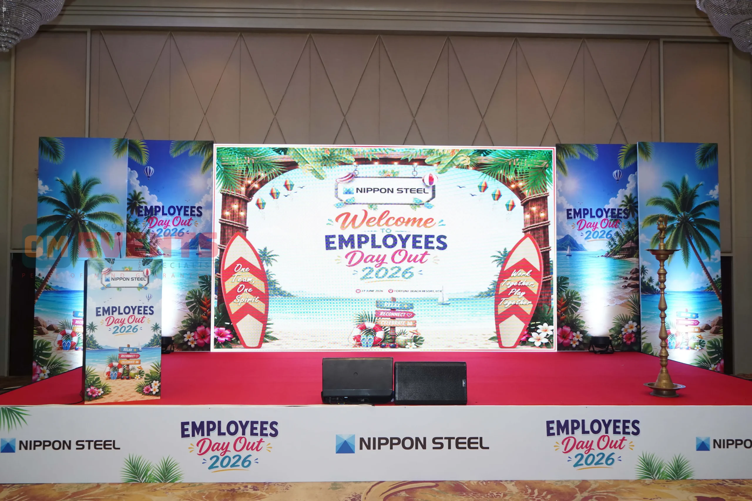 Nippon Steel family day function stage setup by OM Events Chennai