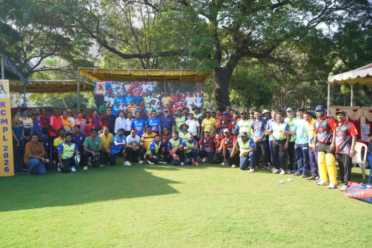 Company teams gathered on the lawn