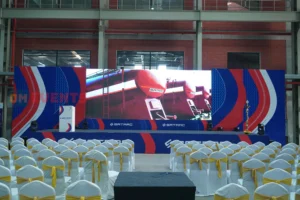 LED stage and seating on the plant floor, Satrac plant inauguration, 2026, organised by OM Events