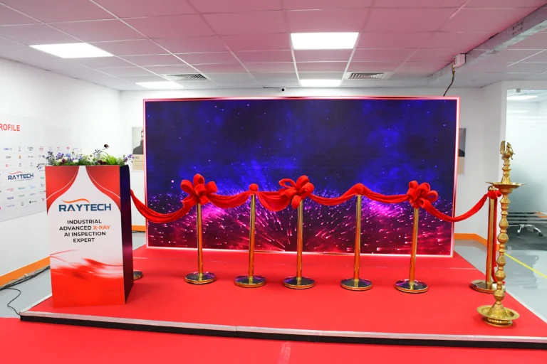 LED ribbon backdrop before the ceremony, Raytech office inauguration, 2026, organised by OM Events